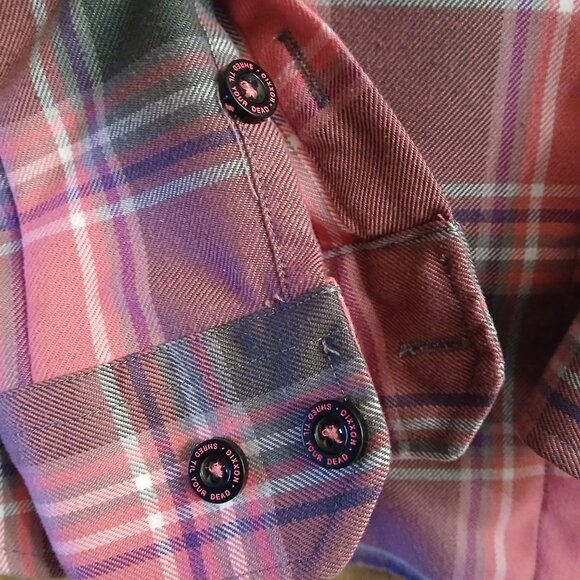 DIXXON Flannel Company Pink and Gray Flannel Shreddy Shirt- Size Medium - Picture 6 of 10